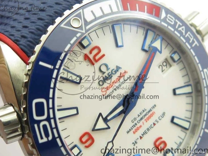 0504 Comfortable Planet Ocean 43.5mm America’s Cup VSF Best Edition White Dial On Blue Gummy Strap A 7900